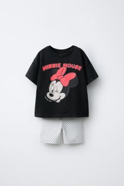 ZARA КОМПЛЕКТ ИЗ ФУТБОЛКИ И ЛЕГИНСОВ В ГОРОШЕК MINNIE MOUSE © DISNEY, ЧЕРНЫЙ/БЕЛЫЙ
