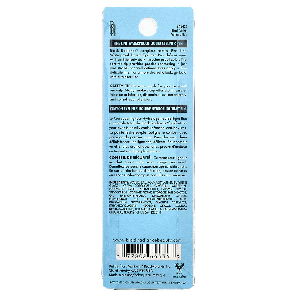 Black Radiance, Fine Line, водостойкая жидкая подводка для глаз, CA6425, черный бархат, 0,94 мл (0,03 жидк. унции)