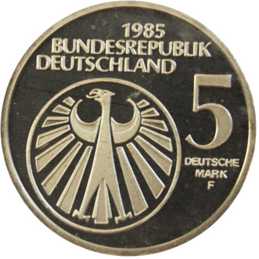 5 марок. Европейский год музыки. (F) Германия. Медноникель. 1985 г. PROOF