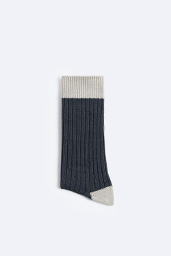ZARA НОСКИ С КОНТРАСТНЫМИ ДЕТАЛЯМИ, СЕРО-СИНИЙ