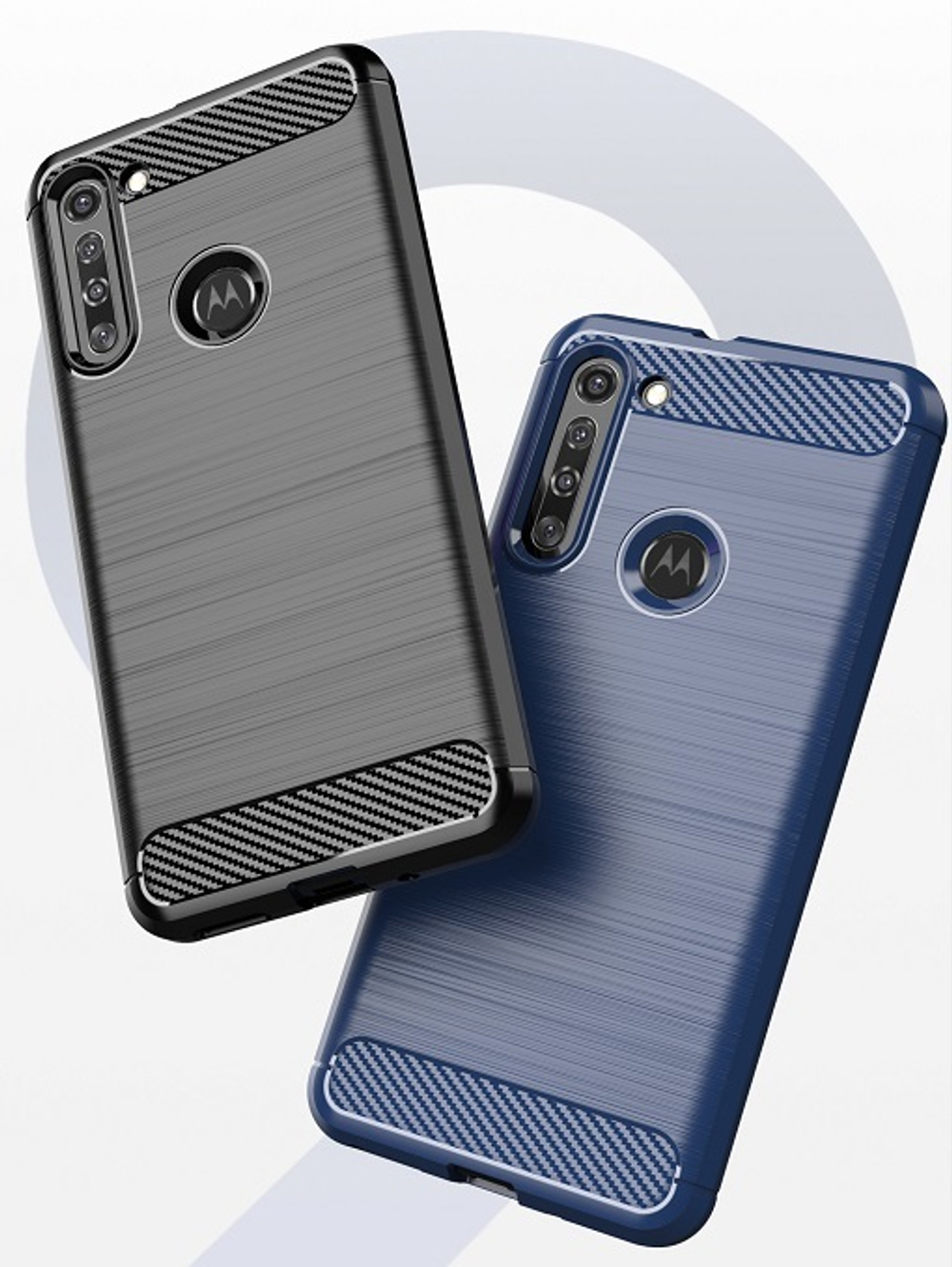 Мягкий чехол синего цвета под карбон на Motorola G8, серия Carbon от Caseport