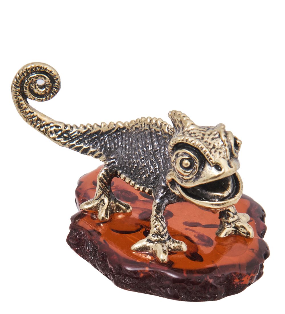 Народные промыслы AM-4094 Фигурка «Ящерица Паскаль» (латунь, янтарь)