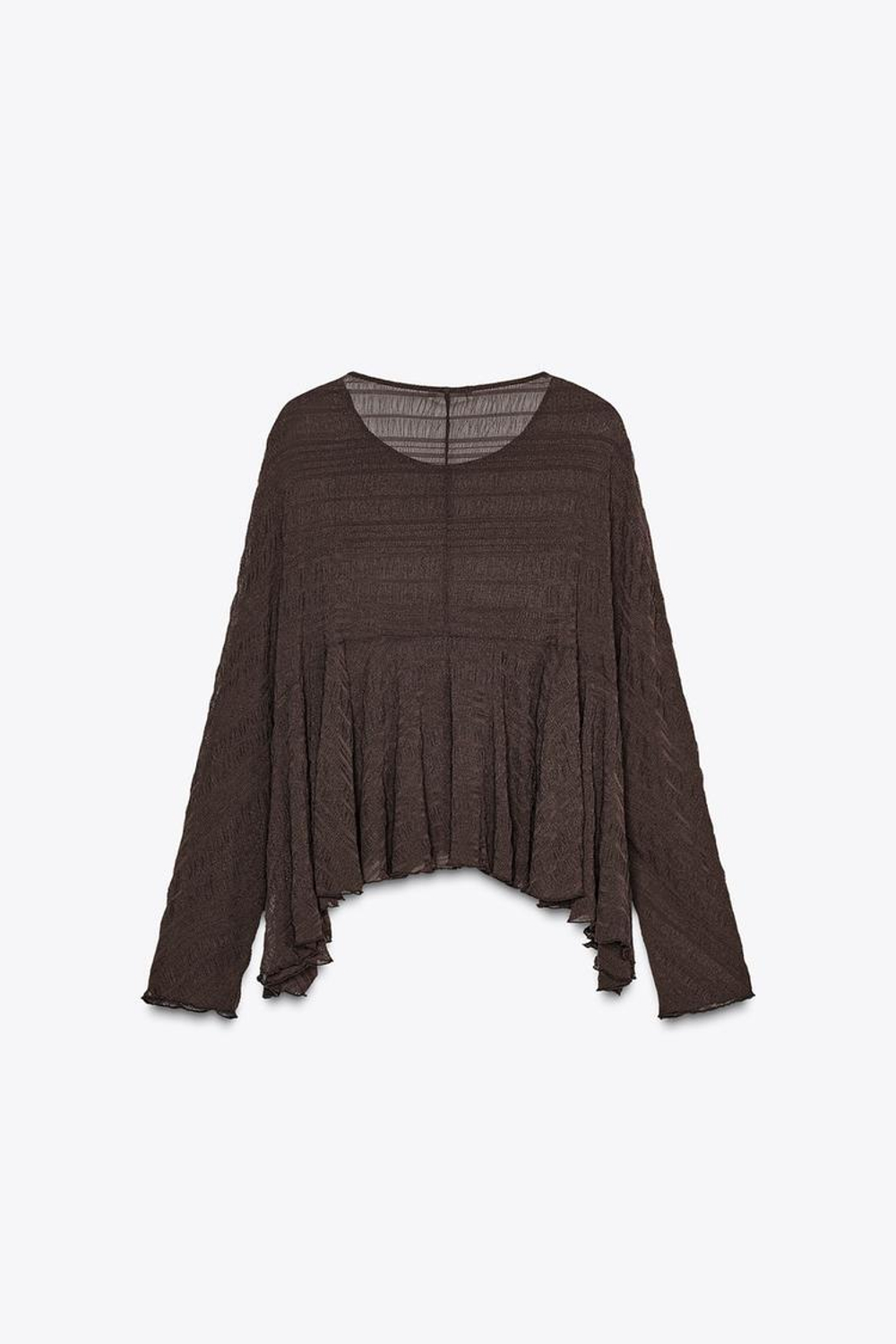 ZARA ТОП-НАКИДКА ИЗ ТКАНИ С РЕЛЬЕФНЫМ УЗОРОМ, ШОКОЛАДНЫЙ