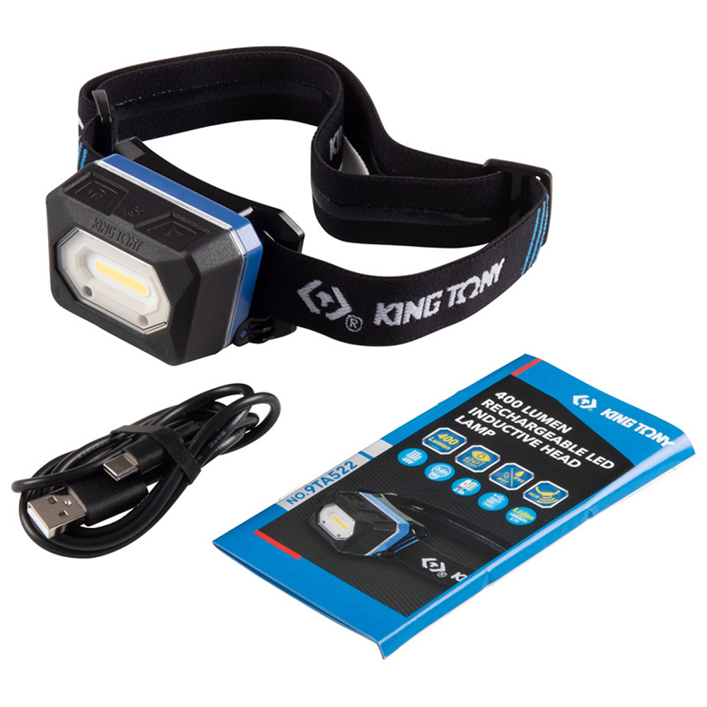 KING TONY (9TA522) Фонарь светодиодный налобный, Li-Ion, 400 люмен