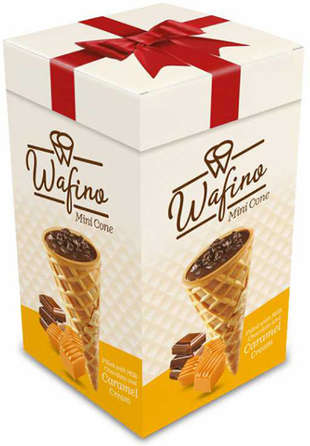 Вафельный рожок Wafino с карамельным кремом, молочным шоколадом и кусочками горького шоколада 180г