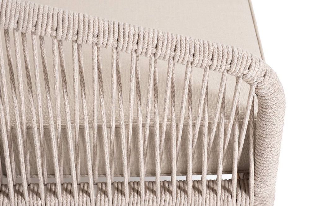 "Канны" правый модуль плетеный из роупа, основание дуб, роуп бежевый круглый, ткань бежевая 052