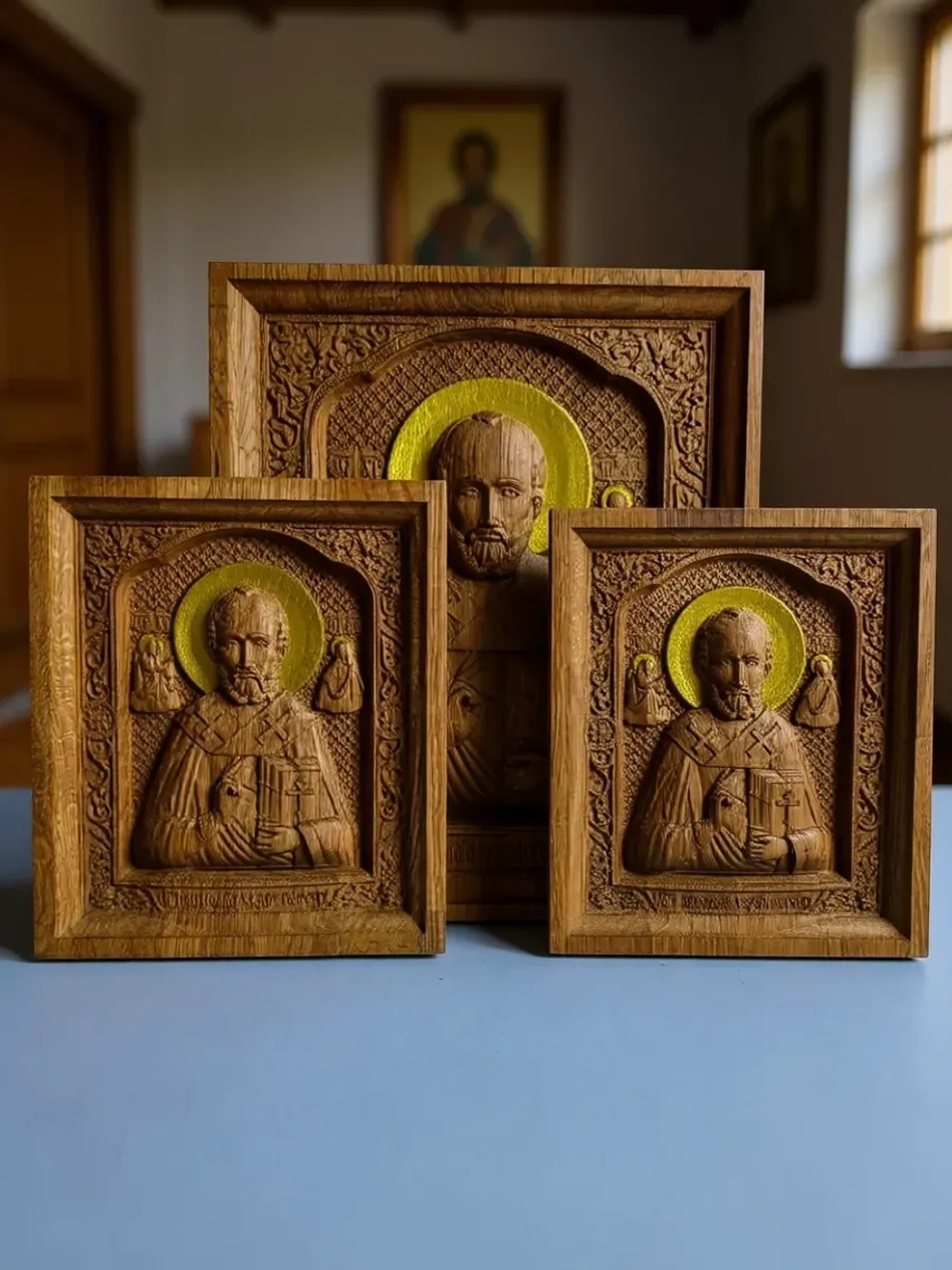 Освященная Икона Николая Чудотворца 20х17см., дуб