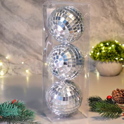 Шар новогодний 3шт 8см "Shining Disco", серебро