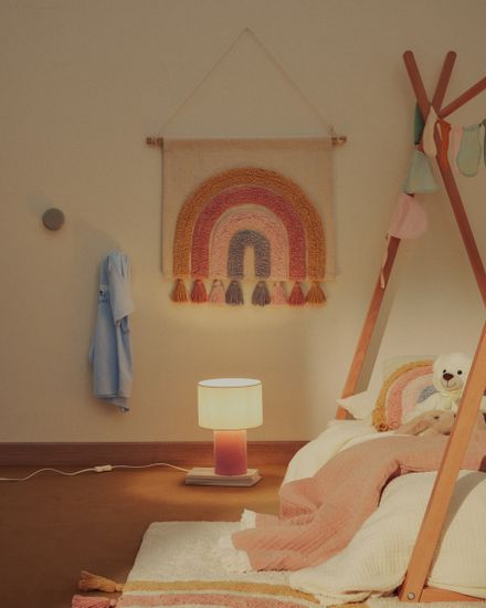 Настольная лампа Bianella из хлопка и розового вельвета