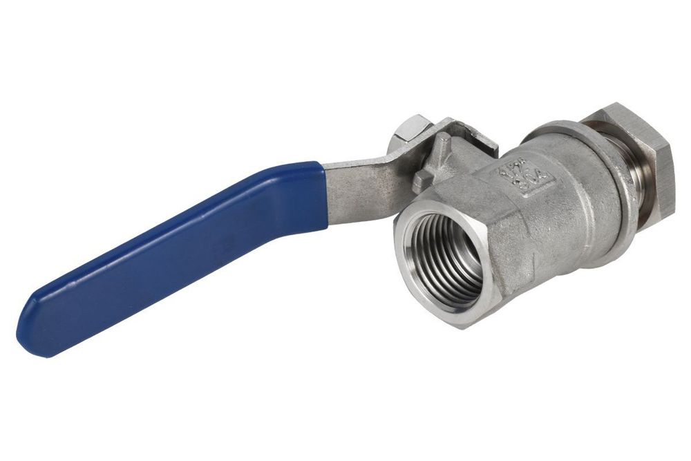 Кран шаровый с гайкой для котла, нержавеющая сталь, резьба 1/2" (DN15)