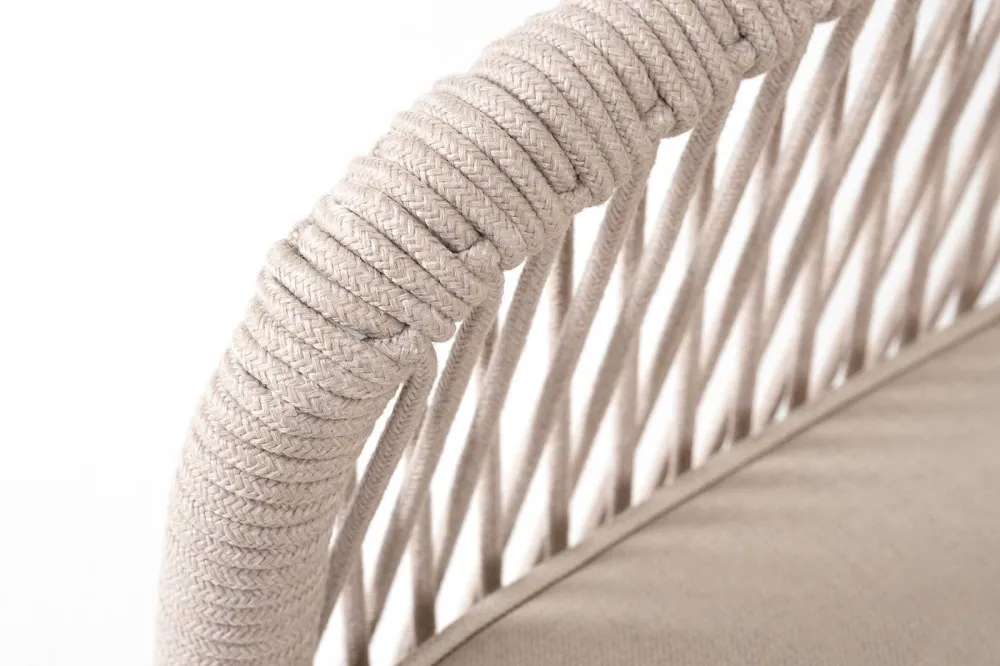 "Канны" правый модуль плетеный из роупа, основание дуб, роуп бежевый круглый, ткань бежевая 052