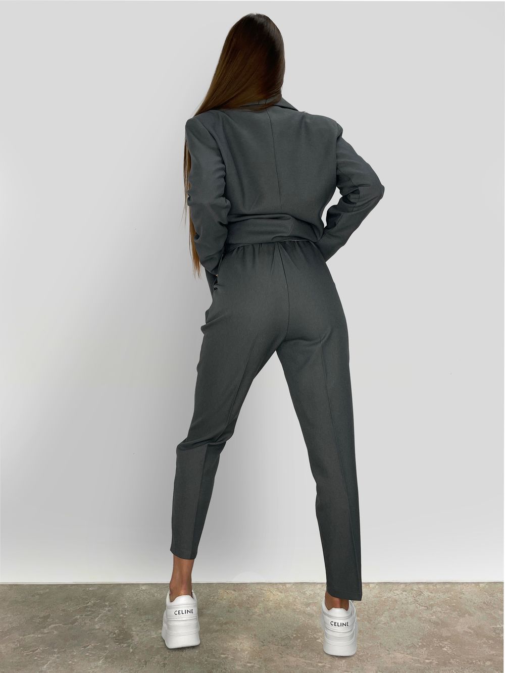 Костюм класичекий Boni style 007 из пиджака с цепочкой с завязками и зауженных брюк\Темно-серый недорого