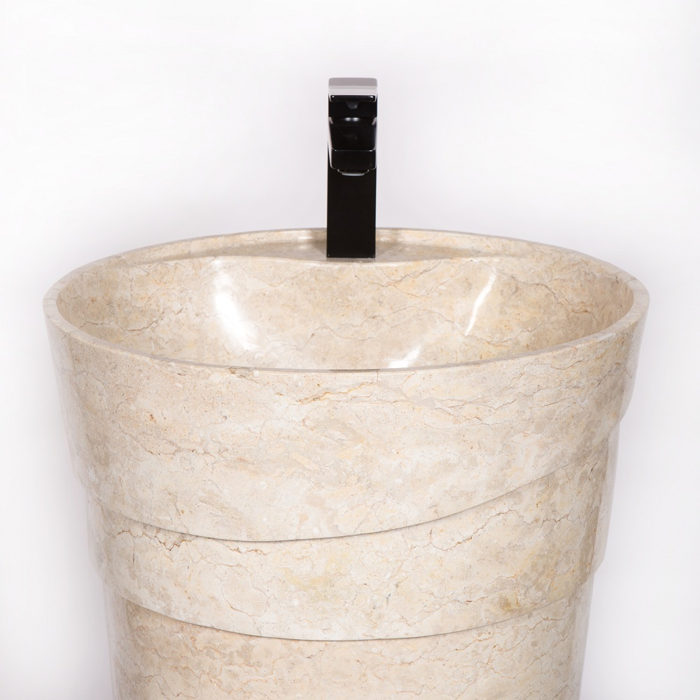 Раковина напольная из мрамора Pedestal Cream Spiral MN-03208 (45*45*90 см)