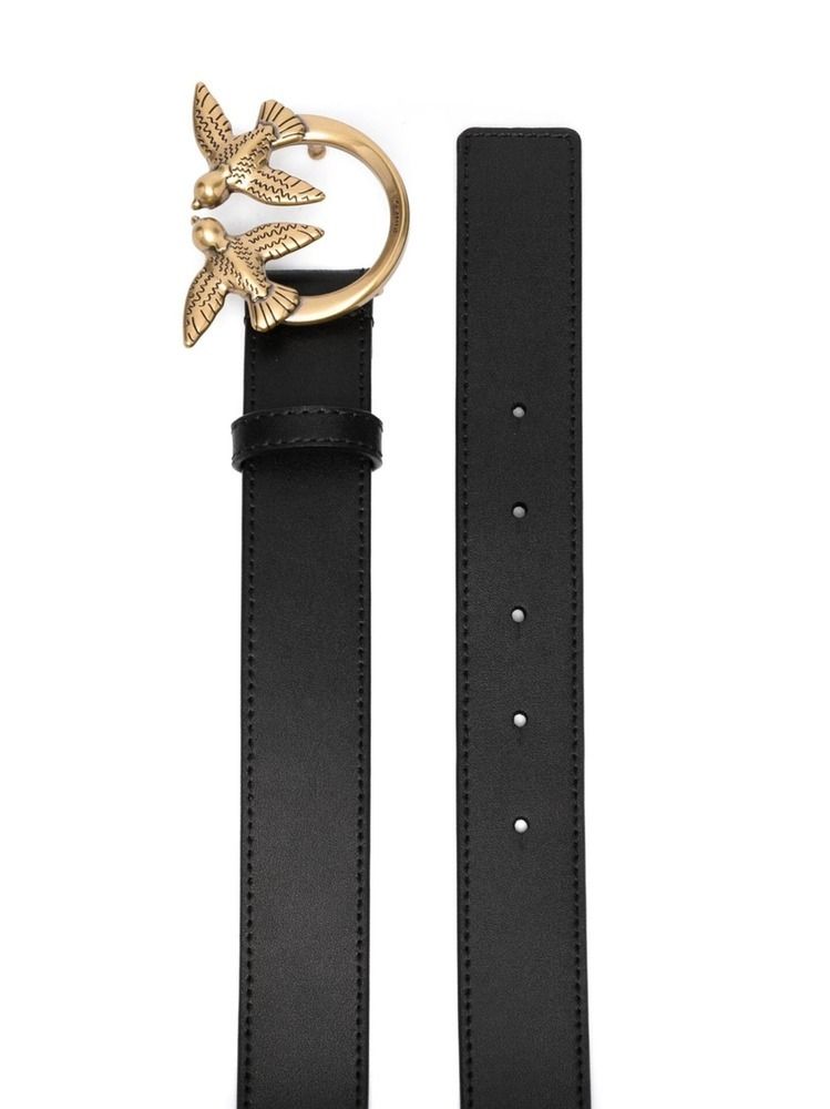 LOVE BIRDS LEATHER BELT - black–gold / M (95 см)- M (95 см)