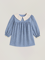 Платье с воротником в цветочек, Голубой