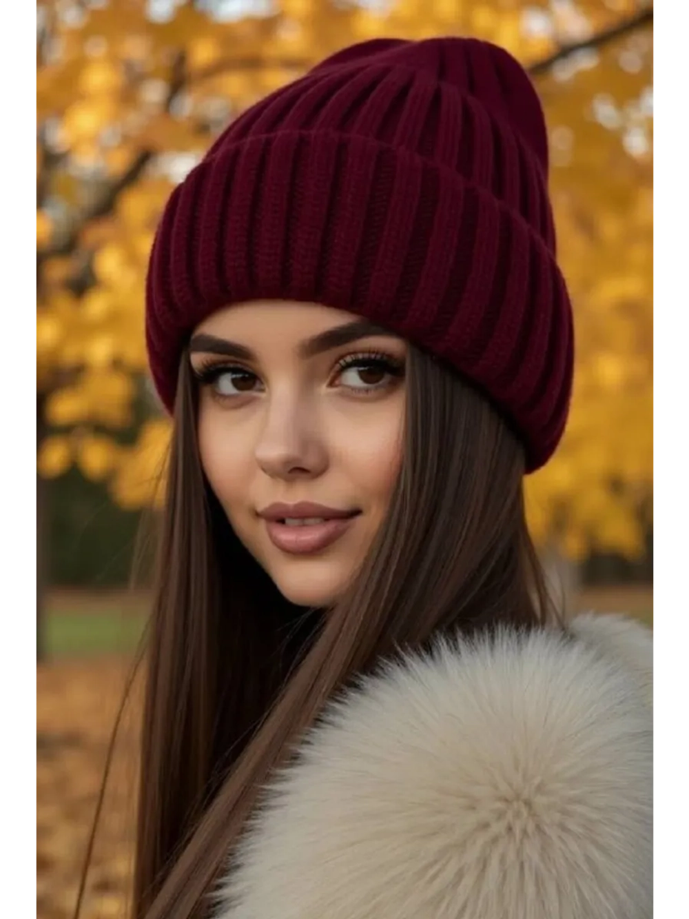 шапка вязаная теплая зимняя с отворотом стильная