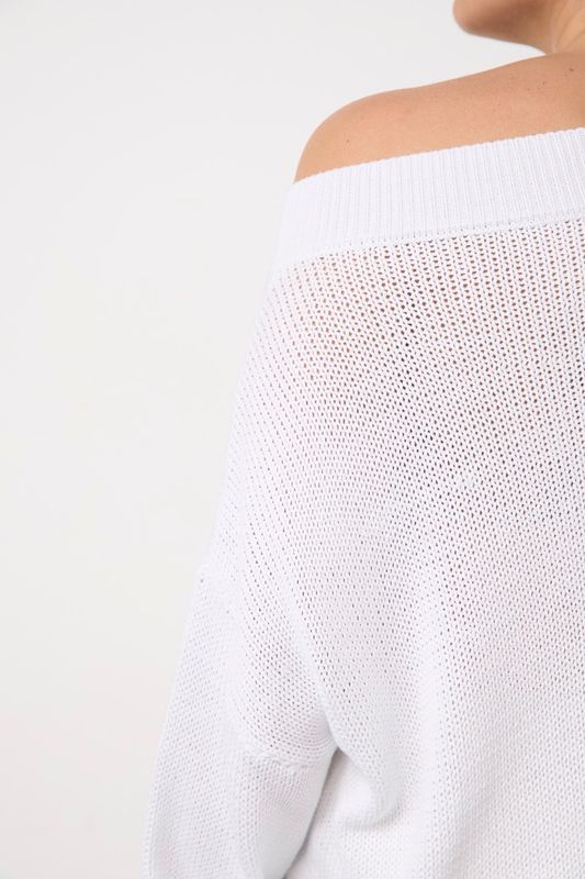 Джемпер вязаный на одно плечо, белый