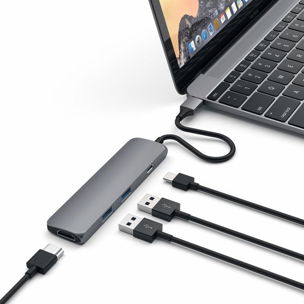 USB-хаб Satechi Aluminum Type-c (USB-C) Slim Multi-Port Adapter 4k (ST-CMAM) Space Gray