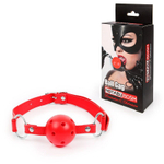 Красный кляп-шарик на регулируемом ремешке с кольцами (Цвет: красный)