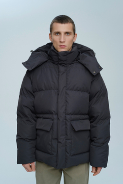 Пуховик удлиненный с капюшоном | graphite