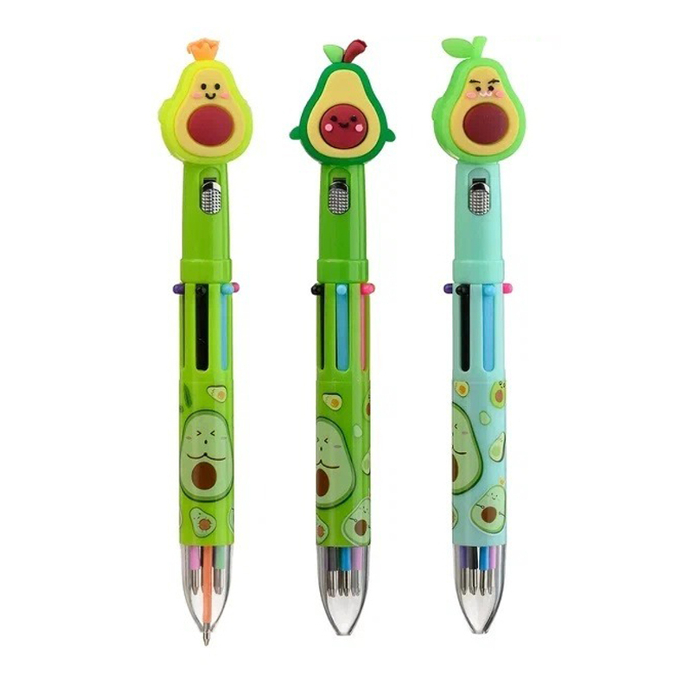 Ручка шариковая, автоматическая, 6в1, Basir, 6-ти цветная, серия "Авокадо", с резиновой фигуркой и фонариком, 36 шт