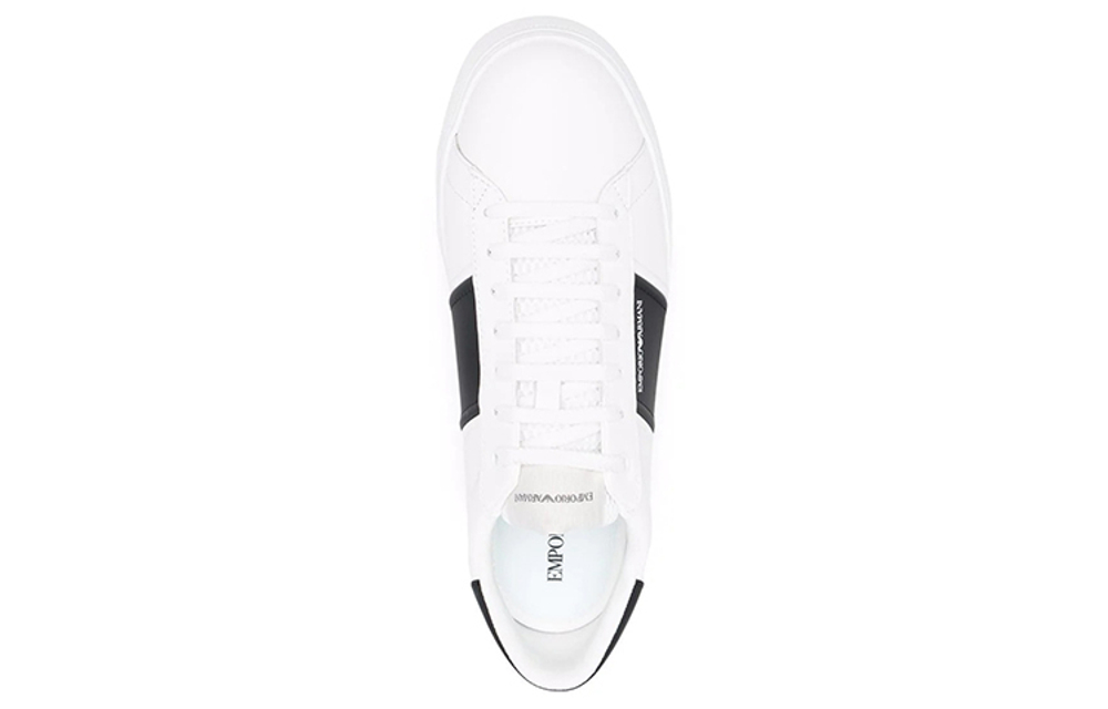 EMPORIO ARMANI Armani logo striped low-cut fashion sneakers men's white and black