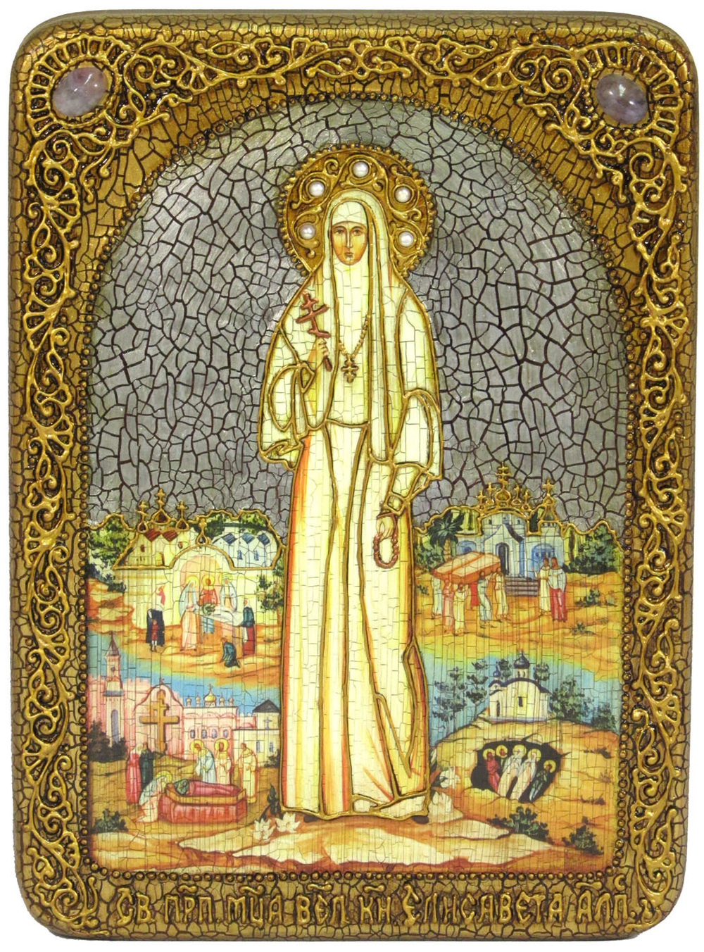 Инкрустированная икона Святая преподобномученица великая княгиня Елисавета 29х21см на натуральном дереве, в подарочной коробке