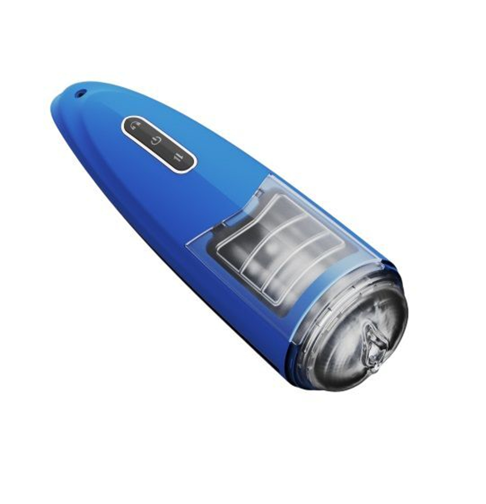 Синий мастурбатор с ротацией и аудиосопровождением (Цвет: синий)