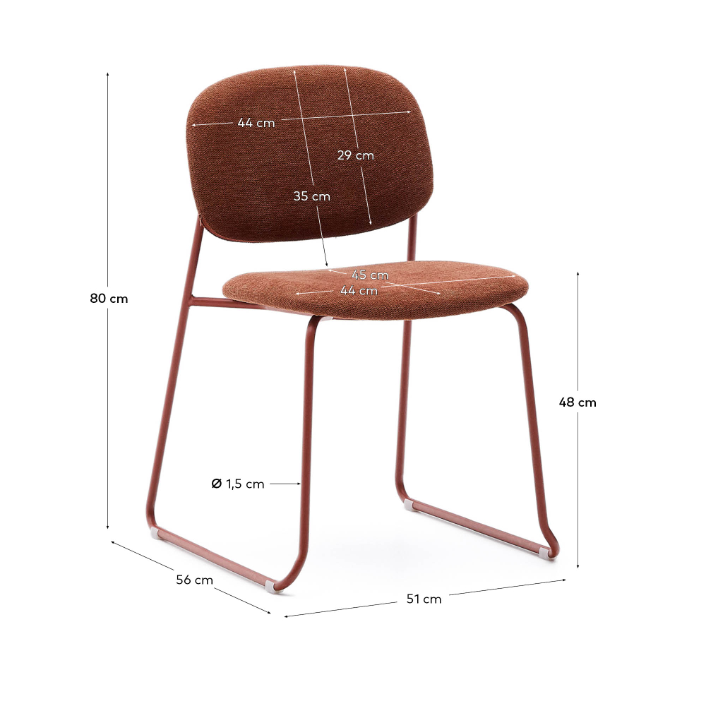 Стул Meli из терракотовой шенилли с терракотовыми металлическими ножками