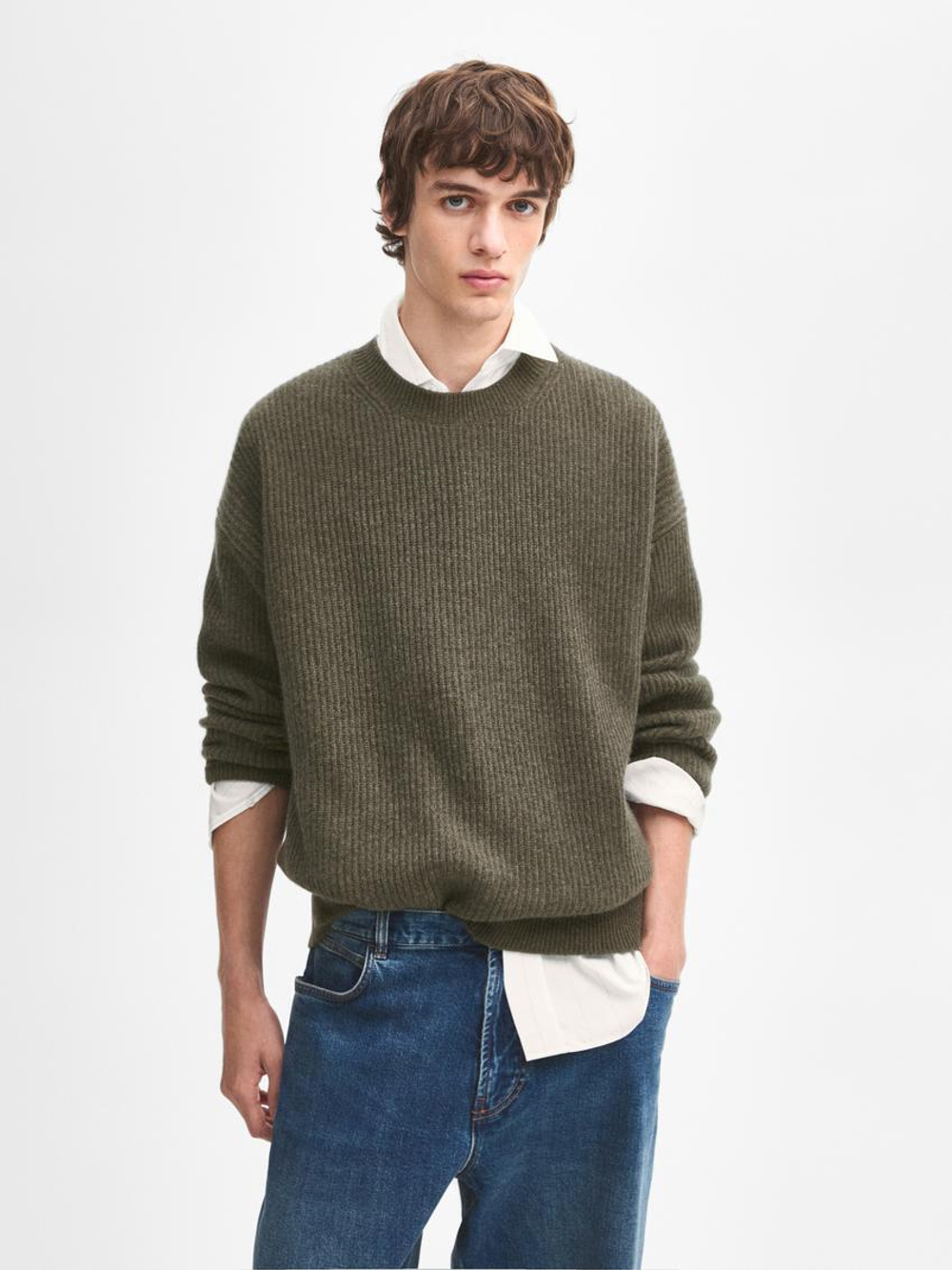 Massimo Dutti Свитер из 100% кашемира, зеленоватый