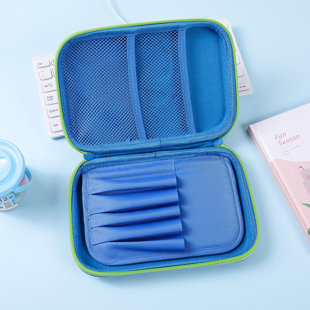 Пенал школьный с динозавром в школу для девочек мальчиков с 3д рисунком на молнии, синий