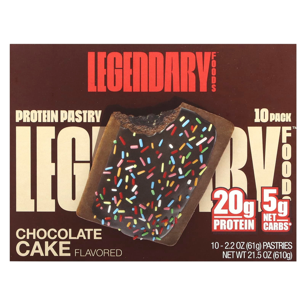 Legendary Foods, протеиновое пирожное, шоколадный торт, 10 шт. по 61 г (2,2 унции)