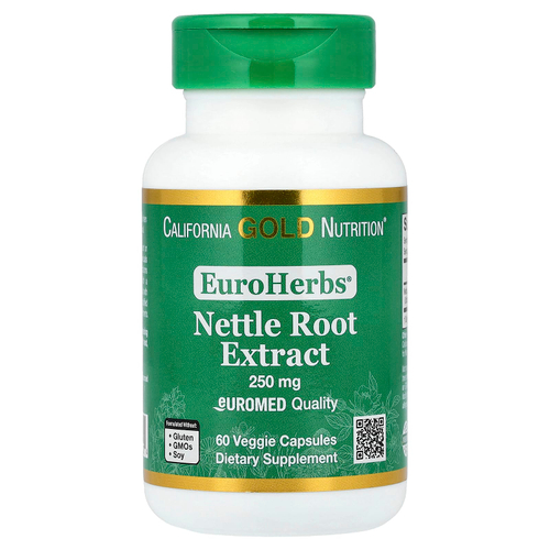 California Gold Nutrition, EuroHerbs®, экстракт корня крапивы, качество Euromed, 250 мг, 60 растительных капсул