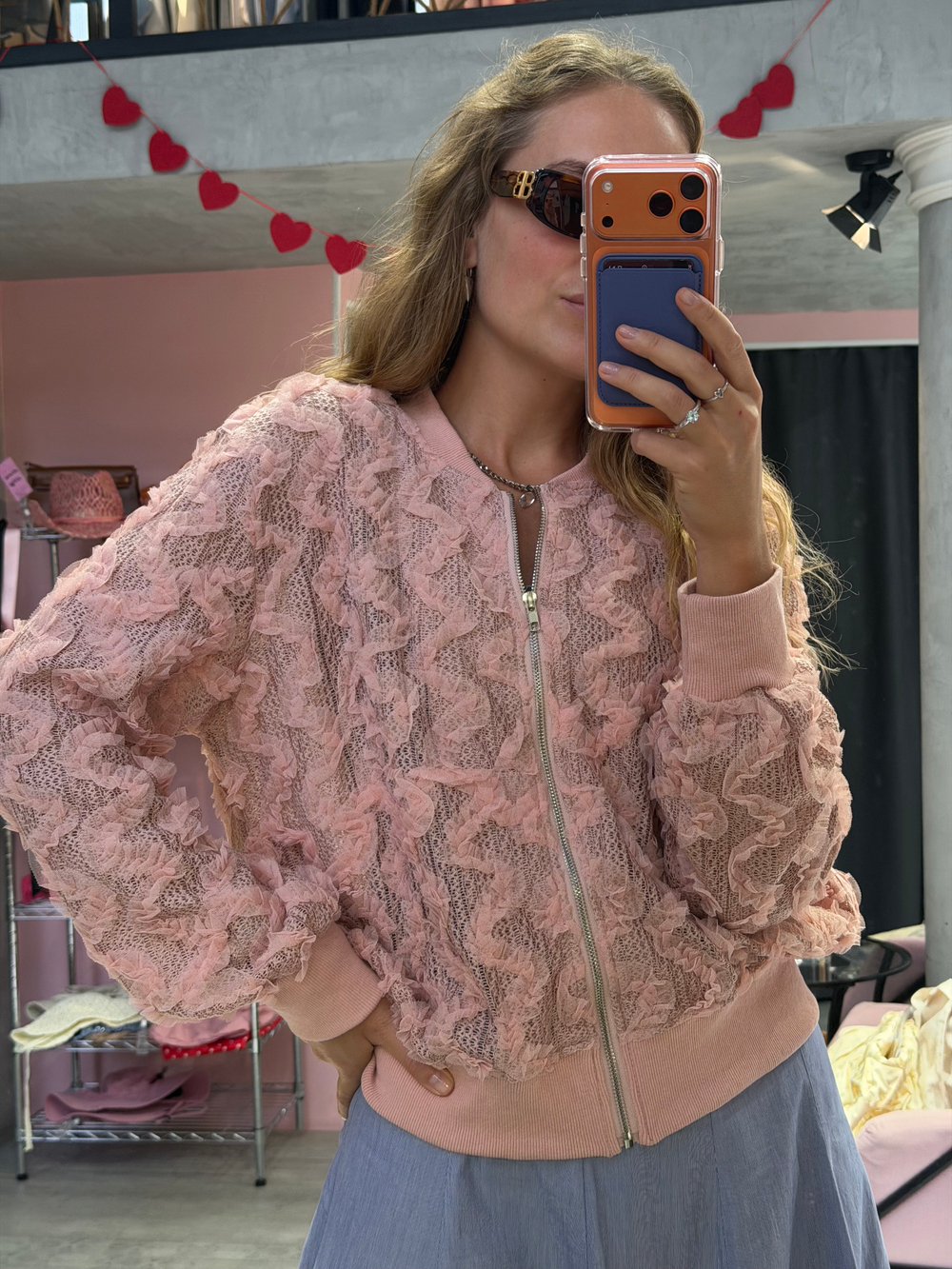 Кружевной бомбер Boho розовый