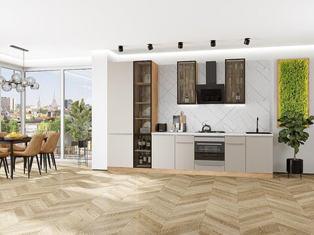 Прямая модульная кухня Фьюжн-08 Cream Silk - Дуб Вотан 2340*3400*600