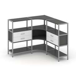 Shelf System Трехсекционный угловой стеллаж трехярусный с ящиками SN.STMU-331 Антрацит/Белый/Металл