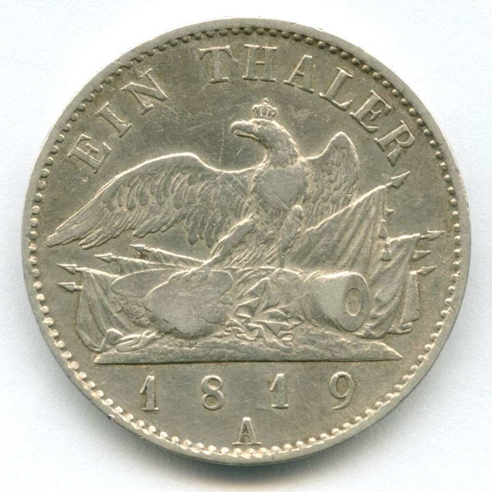 1 талер 1819 (А). Германия-Пруссия. Серебро VF-XF