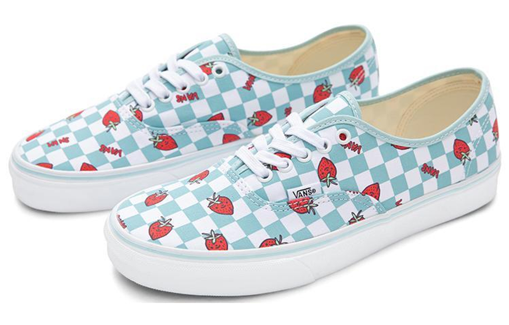 Vans Wallpaper Authentic checkerboard strawberry print wear-resistant breathable low-top canvas shoes for men and women the same style green and white