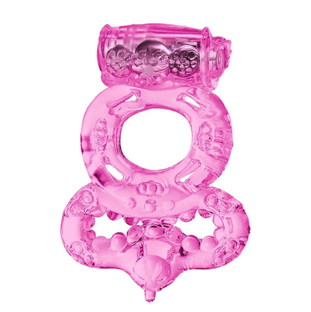 Розовое эрекционное кольцо 2см с вибратором и подхватом ToyFa Basic 818037-3