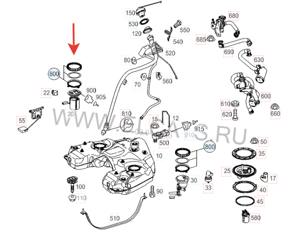 Запорная крышка бензонасоса с прокладкой Mercedes-Benz ML / GL / GLE / RVLT-1644700230