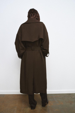 ZARA СВОБОДНЫЙ ТРЕНЧ ИЗ ШЕРСТИ ZW LIMITED EDITION, ОТТЕНКИ КОРИЧНЕВОГО