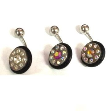 Серьга в пупок сталь с камнями плоская