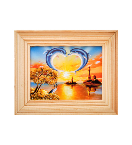 AMB-55/36 Картина «Дельфины» (с янтарной крошкой) дер.рамка 7х9