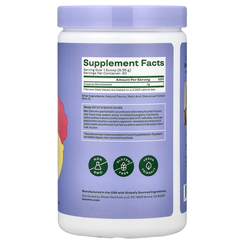 Bloom, моногидрат креатина, малина и лимон, 254 г (9 унций)