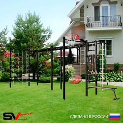 Уличная шведская стенка Sv Sport рукоход х 2 с комплектом турник прямой 2шт У54466К (Турник/Брусья/Стойка/Скамья/Со спинкой/Щит баскет/Канат/кольца/лестница/Сетка)