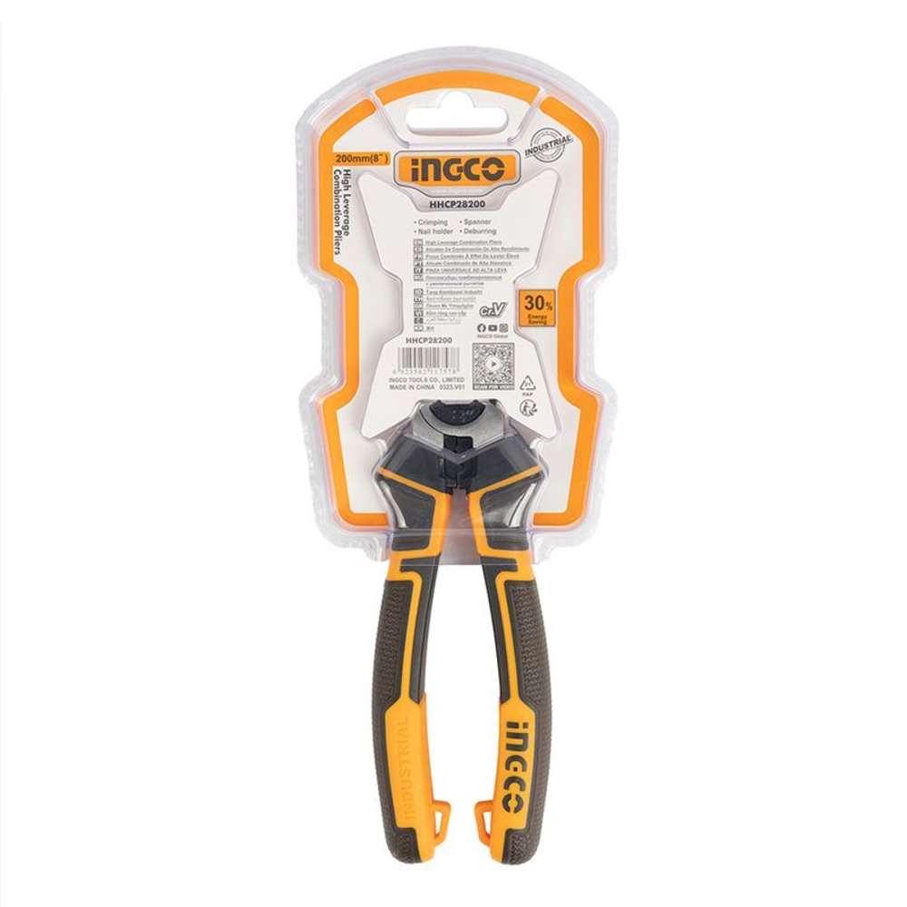 Плоскогубцы INGCO INDUSTRIAL 200 мм с двухкомпонентной рукояткой