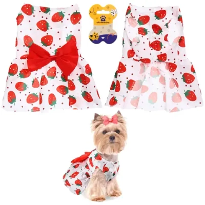 Платье для кошек и собак мелких пород «Бонита на прогулке», клубнички, размер M, длина спинки 27-29см