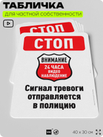 Табличка для частной территории "Стоп, сигнал тревоги", на дом, для участка, организаций и частных территорий, предупреждающая, 40х30 см, Silver Plane x Айдентика Технолоджи