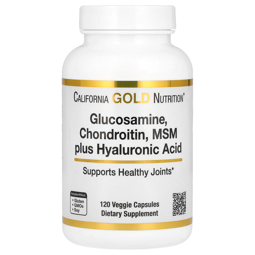California Gold Nutrition, Глюкозамин, хондроитин и МСМ с гиалуроновой кислотой, 120 растительных капсул