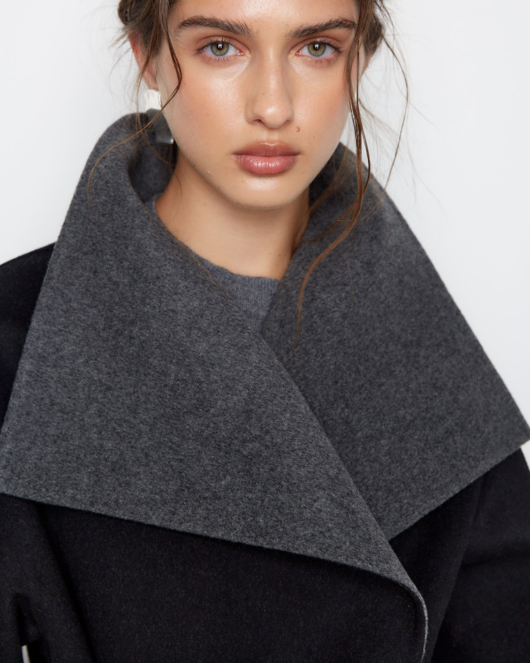 Пальто двухстороннее из шерсти Берберри серый/черный